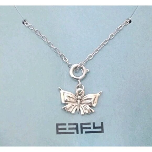 EFFY Silver Tone Charm Butterfly Pendant 18" Chain Necklace Lobster Clasp - Picture 1 of 7